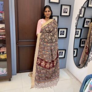 Blockprinted Kalamkari silk saree